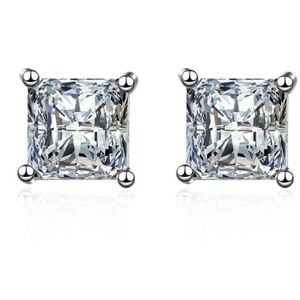 Radiant Sterling Silver With Moossanite Sq7are Stone Stud Earrings